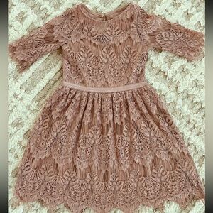 Girls Lace Fit-and-Flare Dress in Dusty Rose